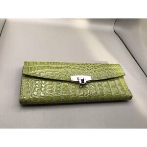 Green Faux Alligator Leather Clutch Wallet Snap Close Credit Card Coin Purse